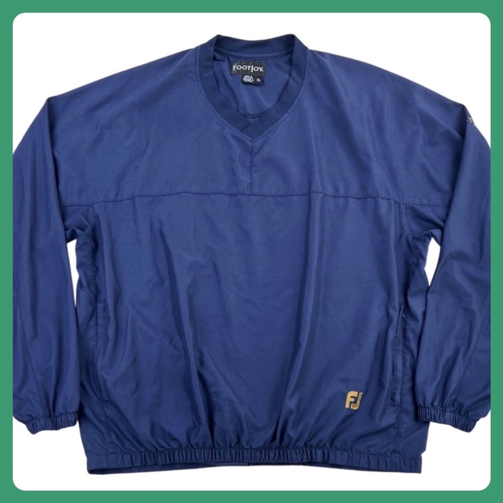 FJ FootJoy V-Neck Pullover‎ Golf Windbreaker Men's XL Navy Blue Long Sleeve